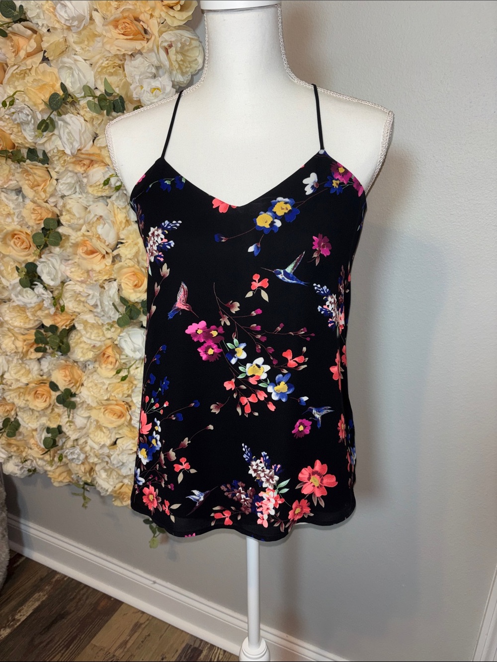 Express Black Floral Spaghetti Strap Cami